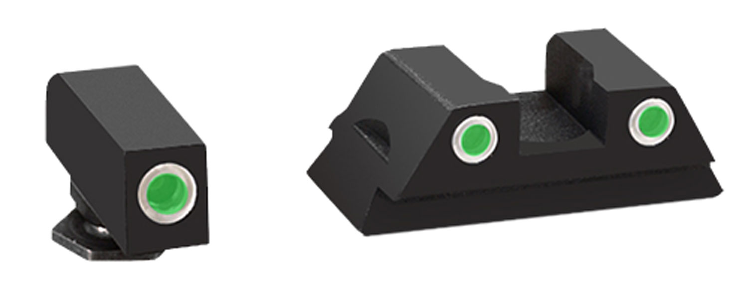 AmeriGlo GL430 Classic Tritium Sight Set for Glock Black Green Tritium White Outline Front and Rear